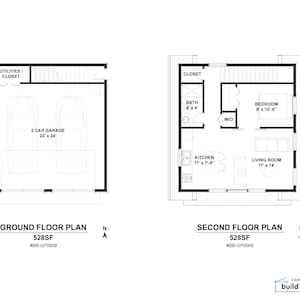 Detached 22'x24' ADU Garage Loft Architectural Plans - 2 Car Garage ...