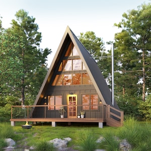 Modern A-Frame Cabin Architectural Plans - Custom 24&#39; x 36&#39; Cabin Blueprint PDF
