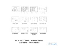 20' x 20' Lean Cottage Architectural Plans - Custom 400SF Tiny House ADU Blueprint