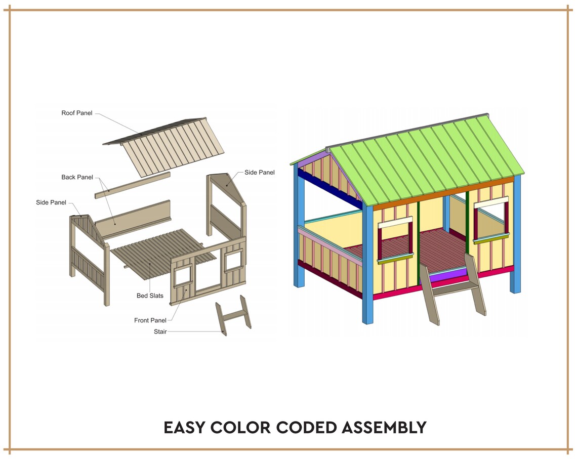 DIY Plans for Kid's Cabin Bed Full Size Bed Frame Build Etsy