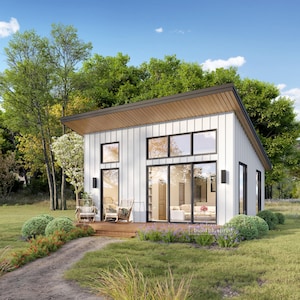 20&#39; x 24&#39; Lean Cottage Architectural Plans - Custom 480SF Tiny House ADU Blueprint