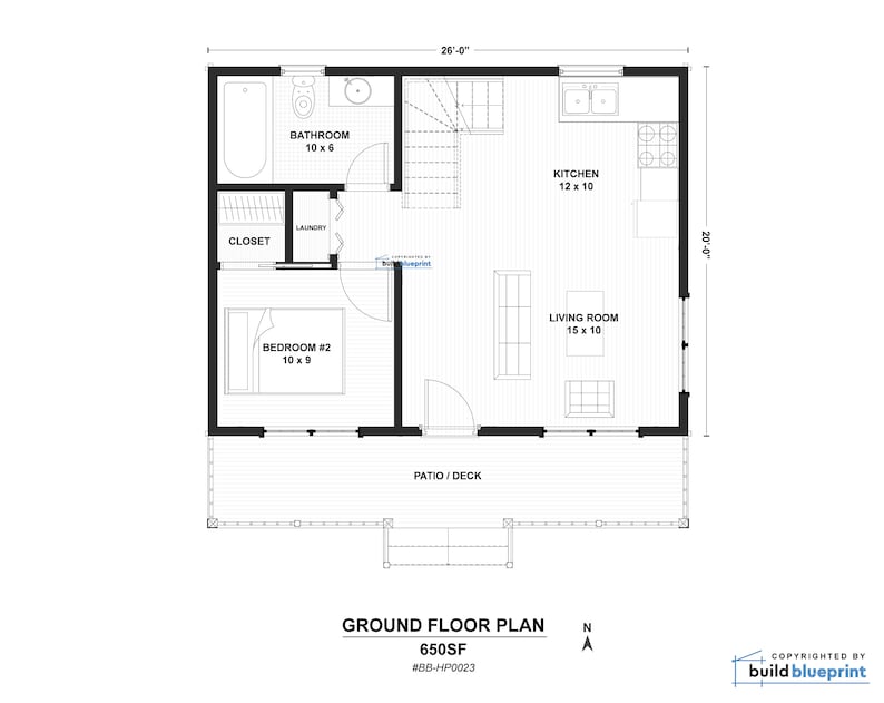 20' x 26' Adirondack Cabin w/ Loft Bedroom Architectural Plans - Custom 650SF Modern Cabin Blueprint image 5