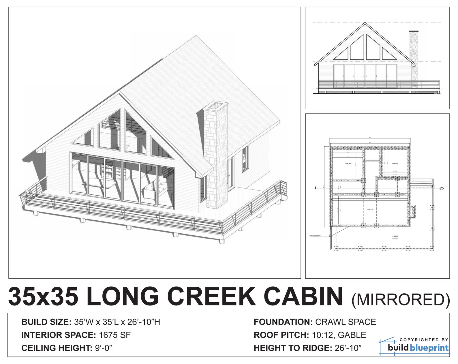 35' X 35' Long Creek Cabin W/ Loft Architectural Plans - Etsy