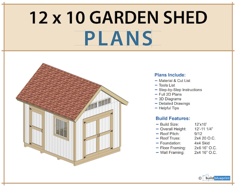 12x10 Garden Shed Plans and Build Guide DIY Woodworking Instructions image 2