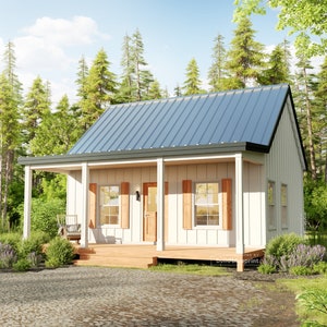 Architectonische plannen budgethut 20 x 24 inch - blauwdruk 480SF Tiny House op maat