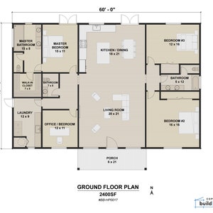 40' x 60' Modern House Architectural Plans - Custom 2400SF 4BD/3BA Cottage Blueprint