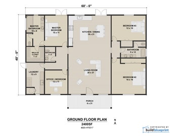 40' x 60' Modern House Architectural Plans - Custom 2400SF 4BD/3BA Cottage Blueprint