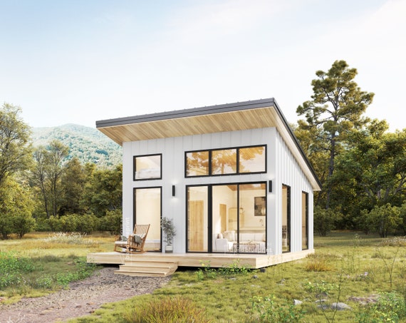 20' x 20' Lean Cottage Architectural Plans - Custom 400SF Tiny House ADU Blueprint
