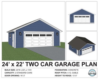 Detached 24'x22' Standard Two Car Garage Plans - Blueprint Digital PDF