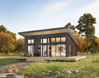 Plans architecturaux de cabine maigre de 22 pi x 28 pi - Plan de maison personnalisé 616SF 1 chambre