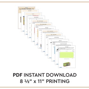 May include: A set of PDF plans for building an XL Double Kennel TV. The plans are for 8 1/2" x 11" printing. The plans include detailed diagrams and instructions for building the kennel.