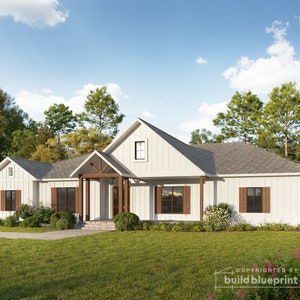 Modern Farmhouse Architectural Plans - Custom 4 Bedroom Cottage Blueprint