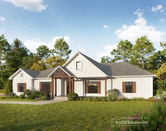 Modern Farmhouse Architectural Plans - Custom 4 Bedroom Cottage Blueprint