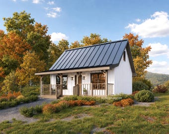 20' x 26' Traditional American Cabin w/ Loft Architectural Plans - Custom 650SF Stick-Built Blueprint