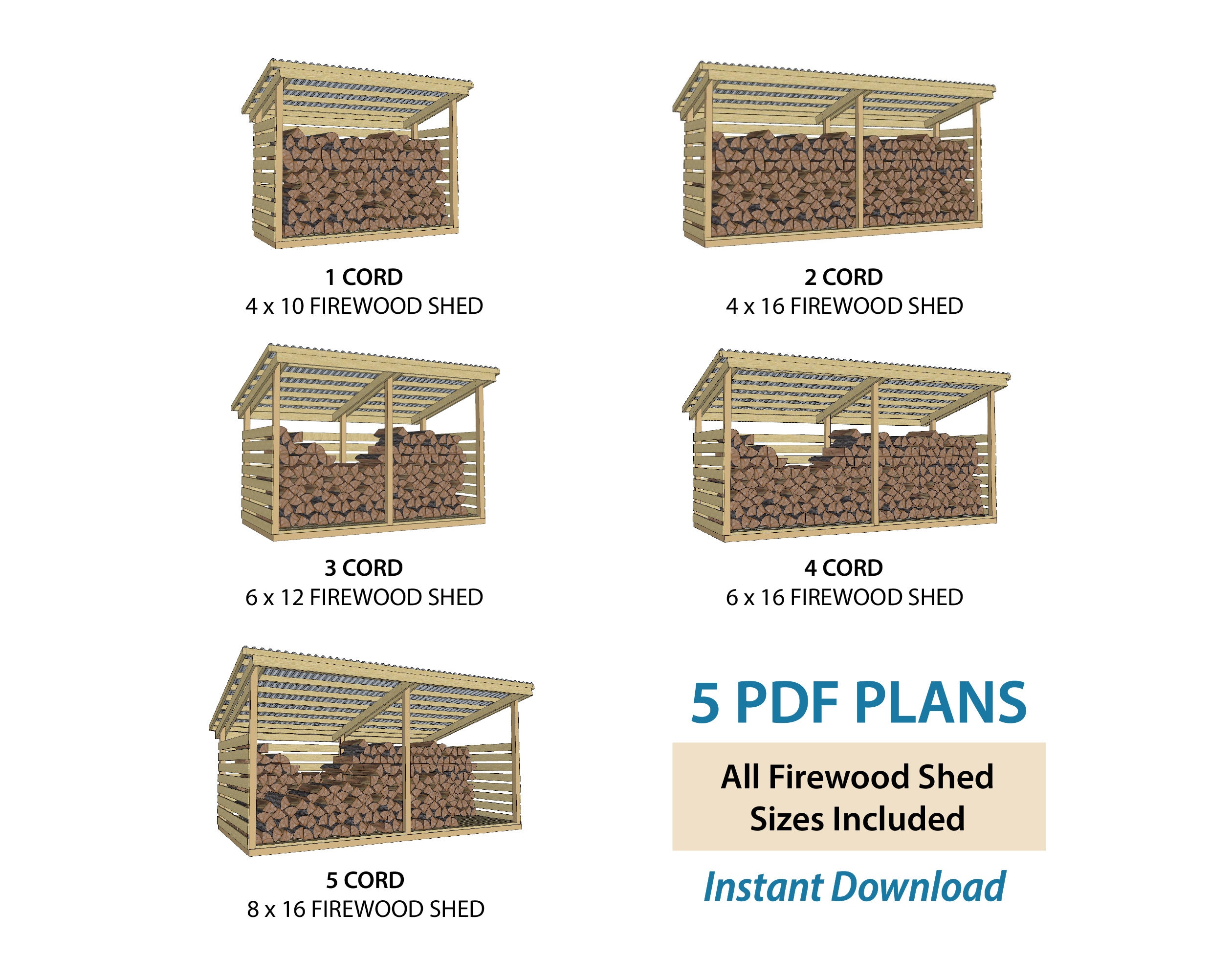 DIY Plans to Build Firewood Shed - 5 Cord Sizes - Etsy Canada