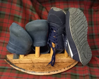 Walking boot or trainer rack, hand made from a refurbished, whisky, oak cask.