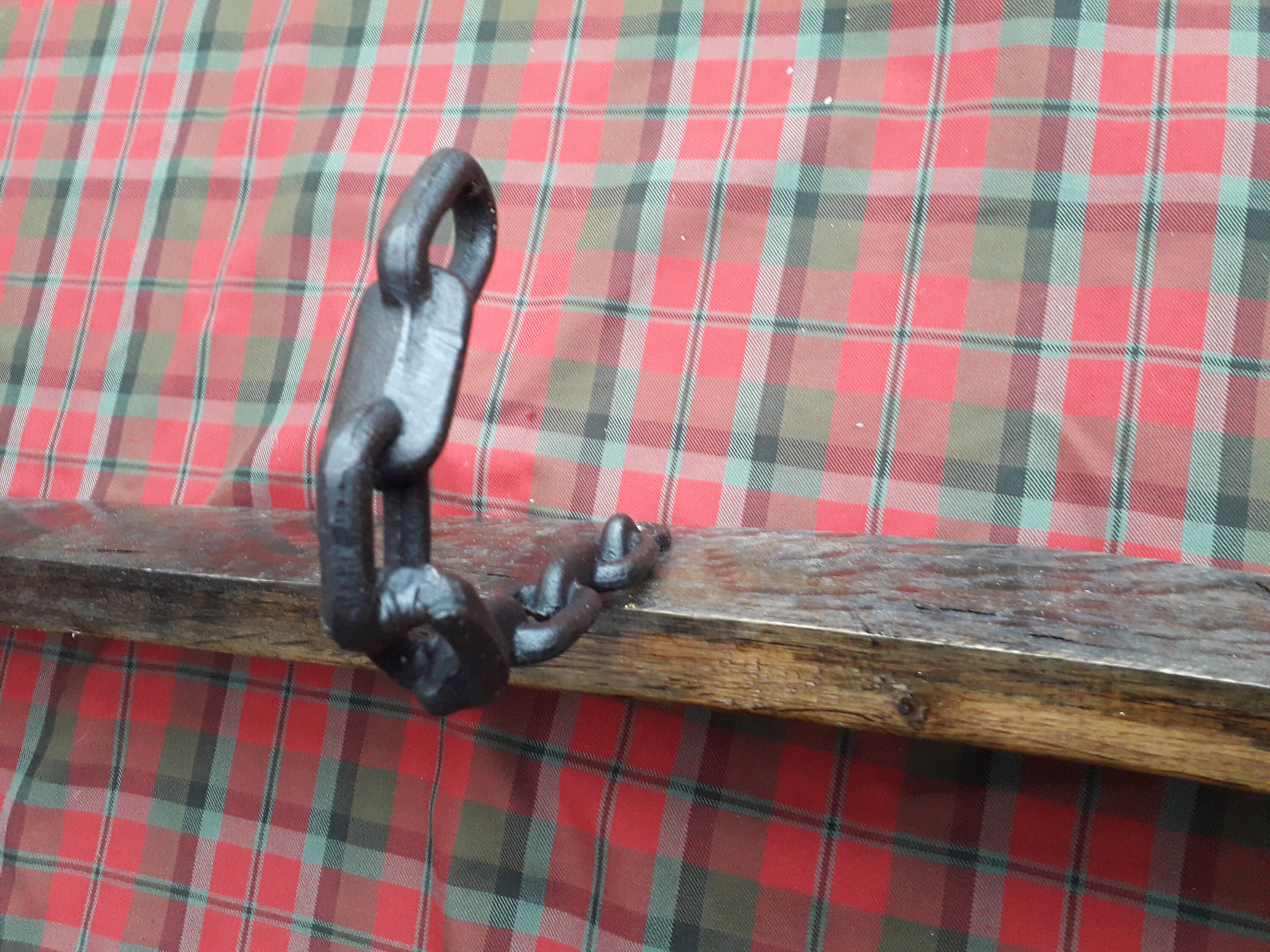 Two Heavy Duty, Welded Chain Hooks, on a Large Refurbished Oak Cask