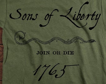SONS OF LIBERTY/Unisex T-Shirt/Join or Die Shirt/1765/Philip Marc Sons of Liberty/Join or Die Snake/Join or Die snake/1765 shirt/Patriotism
