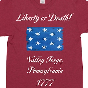 VALLEY FORGE PENNSYLVANIA/T-Shirt/Washington&#39;s Position Flag/Liberty or Death/Philip Marc/Sons of Liberty/Revolutionary shirt/patriotism