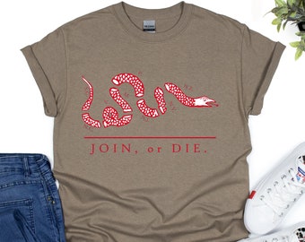 JOIN OR DIE T-Shirt/Ben Franklin/Patriotismus/Join or Die Flagge/Unisex/Kurzarm/Join or Die Schlange/Join or Die Shirt/Patriotic