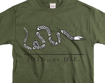 JOIN OR DIE T-Shirt/Ben Franklin/Patriotismus/Join or Die Flagge/Unisex/Kurzarm/Join or Die Schlange/Join or Die Shirt/Patriotic