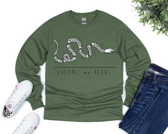 Langarmhemd/Military Green/JOIN OR DIE/T-Shirt/Ben Franklin/Patriotismus/Join or Die Shirt/Join or Die Snake/Benjamin Franklin/Gazette