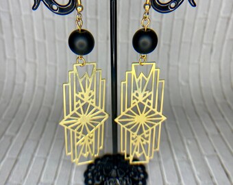 Long Geometric Rectangle Gold Tone Earrings