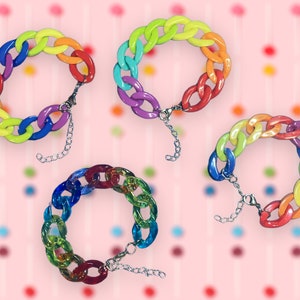 Rainbow Acrylic Link Chain Bracelets - Adjustable - Choose Your Style!