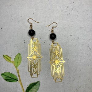 Long Geometric Rectangle Gold Tone Earrings image 2