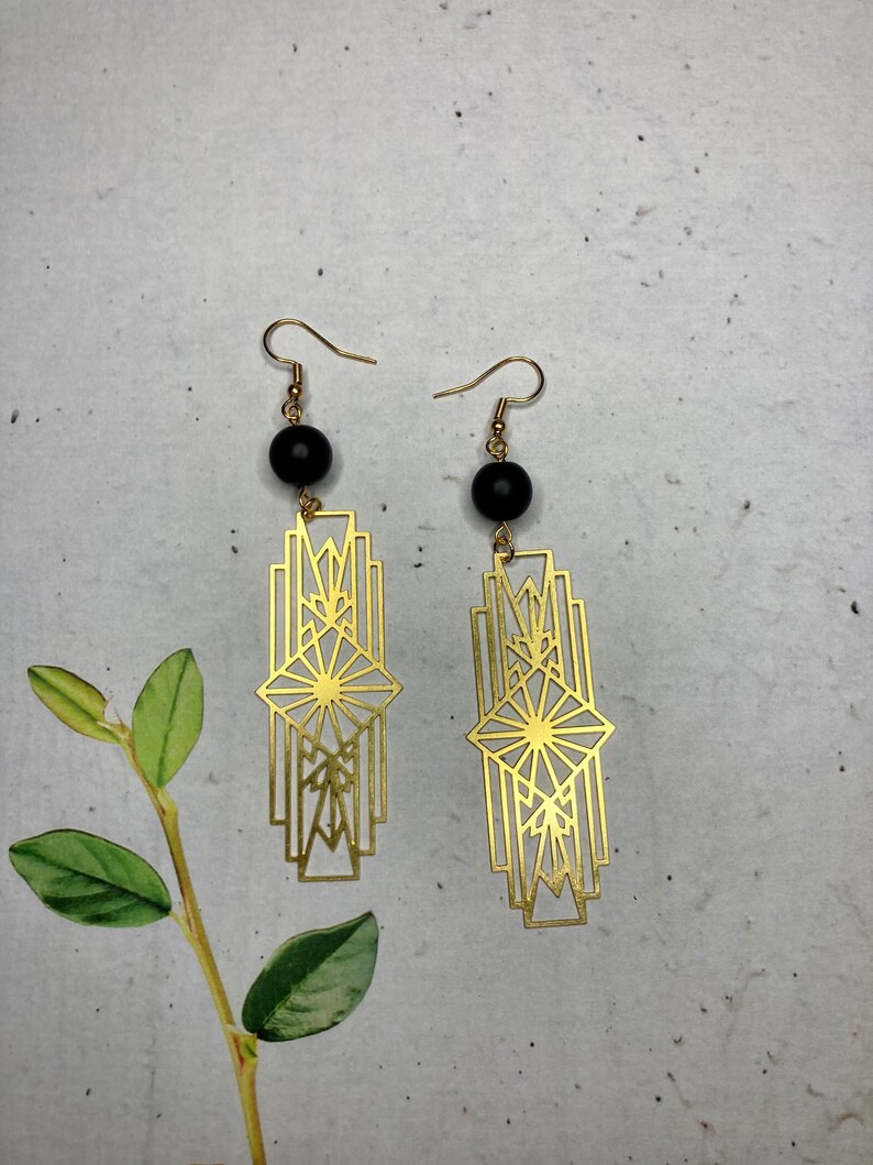 Long Geometric Rectangle Gold Tone Earrings image 2