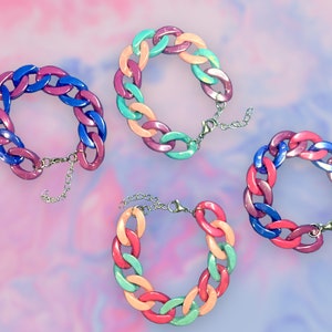 Assorted Opalescent Acrylic Link Chain Bracelets - Adjustable - Choose Your Style!