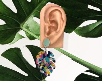 Multicolor Acrylic Leaf Dangle Earrings