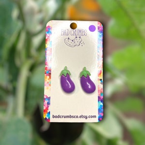 Shiny Purple Eggplant Stud Earrings