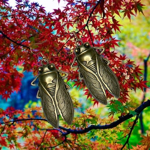 Large Bronze Tone Cicada Dangle Earrings