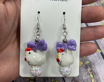 Roosters & Bows Dangle Earrings