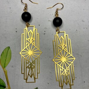 Long Geometric Rectangle Gold Tone Earrings image 3