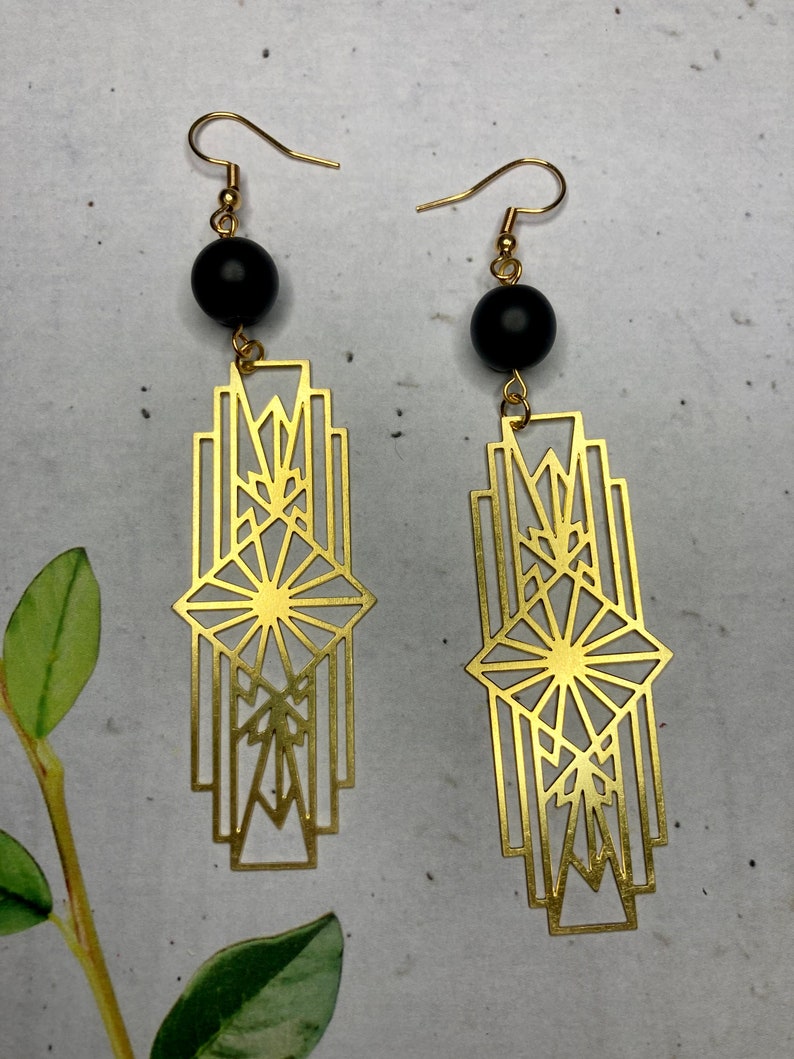 Long Geometric Rectangle Gold Tone Earrings image 3