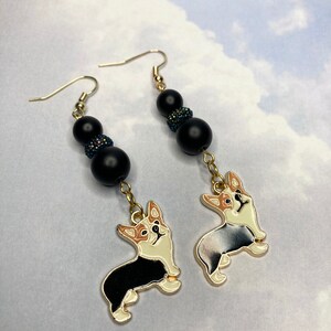 Happy Corgi Gold Tone Dangle Earrings
