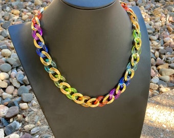 Rainbow and Gold Acrylic Link Chain Necklace
