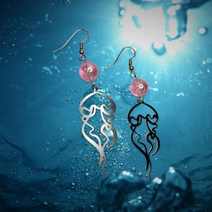 Silver Jellyfish Earrings with Pink Acrylic Bead