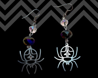 Silver Spider Outline Earrings with Faceted Rondelle Beads