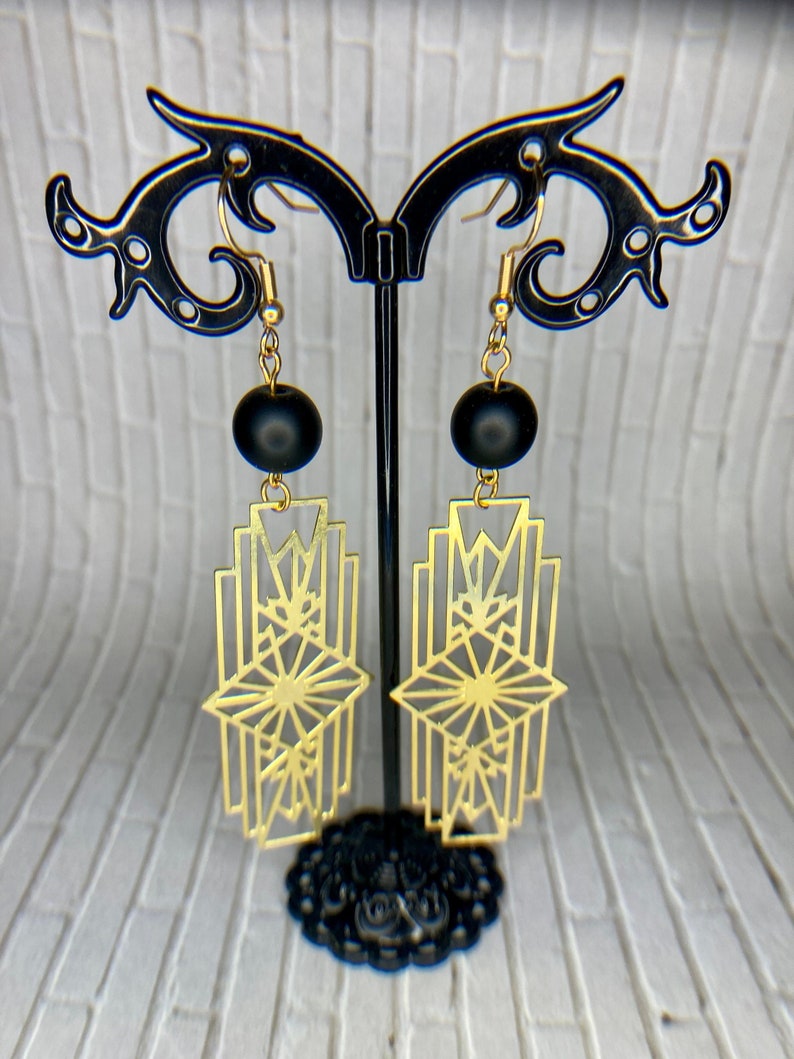 Long Geometric Rectangle Gold Tone Earrings Surgical ear wires