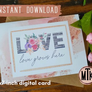 Valentinstag Liebe wächst hier 12x18 cm Blank Grußkarte | Crazy in Love Aquarell Blumen | Jahrestag BFF Freundschaft Sofort Download