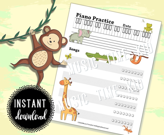 Piano Practice Printable With Jungle Animals for Young Kids - Etsy Piano Practice Printable With Jungle Animals for Young Kids - Etsy