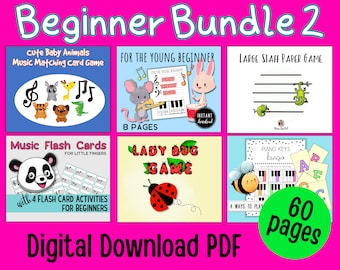 Bundel pianospellen voor beginners, muziekflashcards, bingo (digitale download)