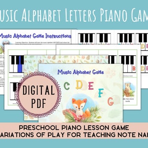 Juego de cartas a juego imprimible para piano con letras del alfabeto musical para aprendizaje preescolar / Descarga digital
