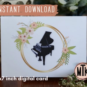Druckbare Baby Grand Piano Blank Note Card ist die perfekte Karte für alle Gelegenheiten | Klavier Recital Geschenk | Musiklehrer oder Klavierlehrer Geschenk