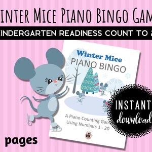 Piano Bingo Game for Beginning Piano Lessons and Preschool Learning | WINTER MICE Counting Game | Digital Download