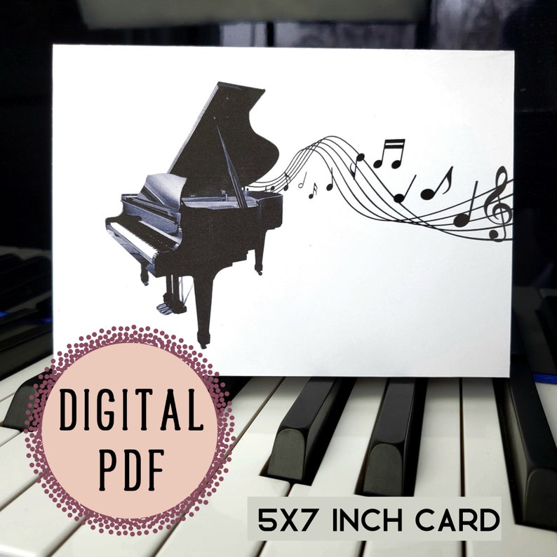 Printable Minimalist Baby Grand Piano Note Card, Black &amp; White All ...
