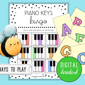 Printable Piano Game | Piano Keys Bingo for Beginner Piano Lessons | Preschool Learning | Preschool Piano Activity